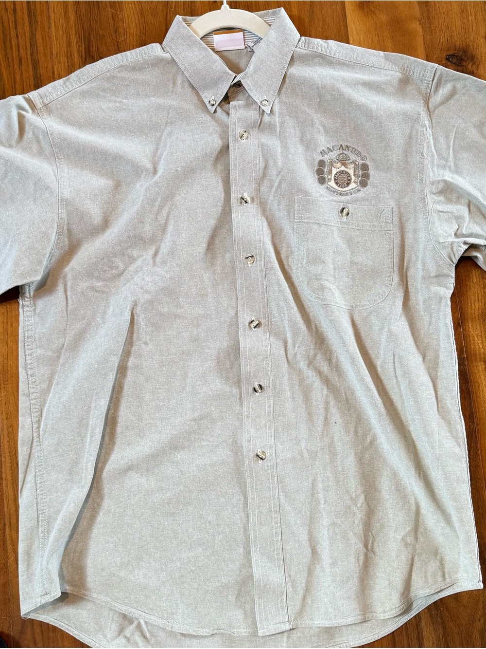 Macanudo light Tan Button-Down Casual Shirt with Embroidered Chest Logo